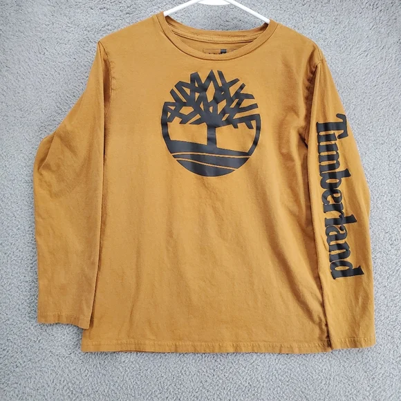 Timberland Long Sleeve T Shirt Boys XL Logo Graphic Print Tan - Picture 1 of 11